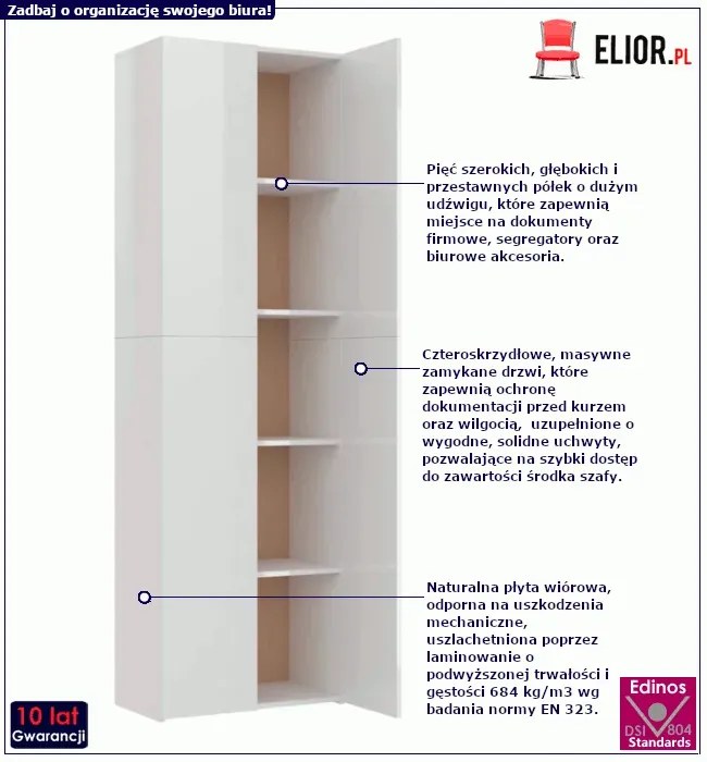 Biała szafa biurowa na wysoki połysk M7-L87