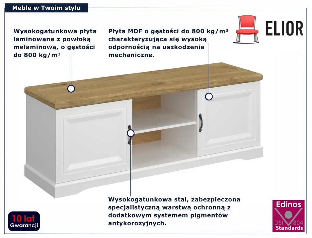 Klasyczna szafka RTV do salonu biały + dąb harbor W5-T95