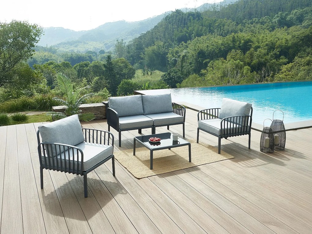 Zestaw mebli ogrodowych z polipropylenu: 1 Kanapa  2-osobowa i stolik kawowy - Antracyt - CASILMA od MYLIA