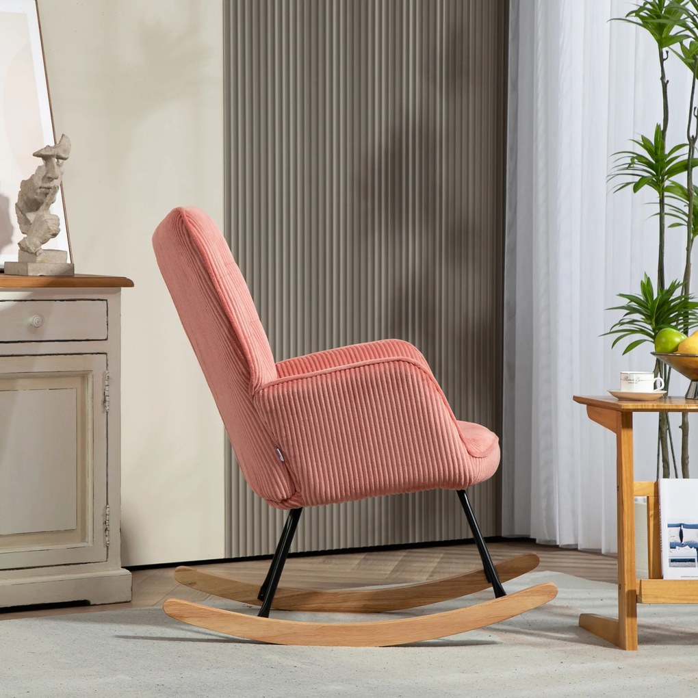 HOMCOM Fotel bujany, Fotel relaksacyjny, Fotel bujany, obciążenie do 120 kg, Poliester, 98 x 71 x 101 cm, Różowy