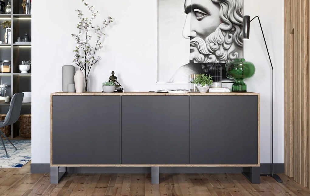 Szeroka komoda w stylu industrialnym Apollo 152 dąb wotan/czarny