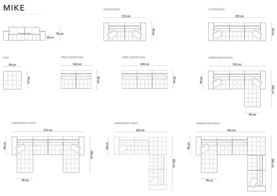 Czarna sofa 212 cm Mike – Micadoni Home