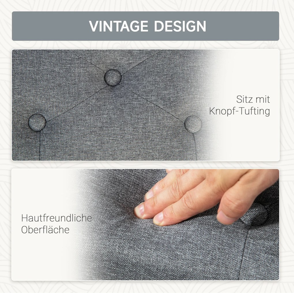 HOMCOM Ławka, Polster z Miejscem do Przechowywania, Tkanina Poliestrowa, Drewno Kauczukowe, 100 x 40 x 44 cm, Jasnoszary