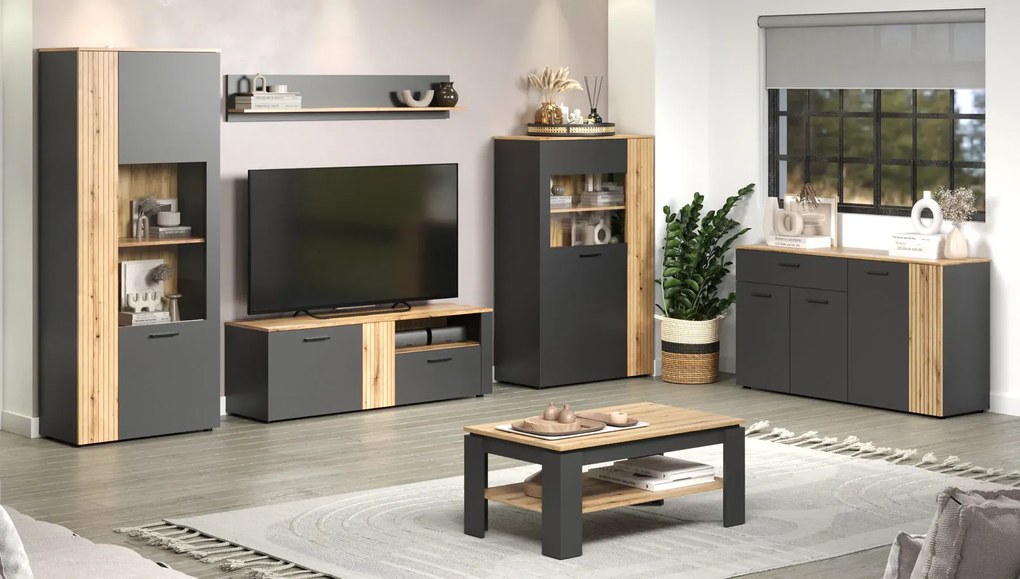 Ława prostokątna z półką grafit + dąb evok Z0-E51