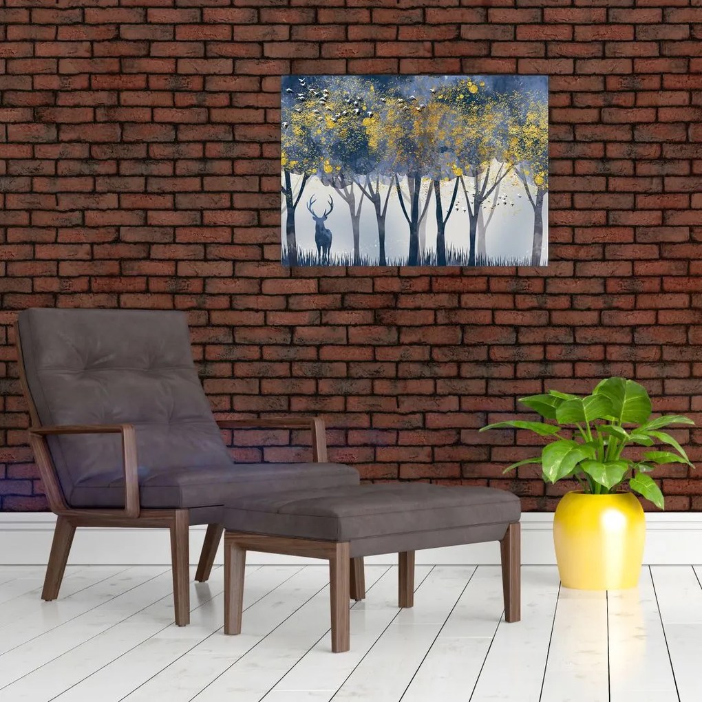Obraz na szkle jelenia w lesie (70x50 cm)