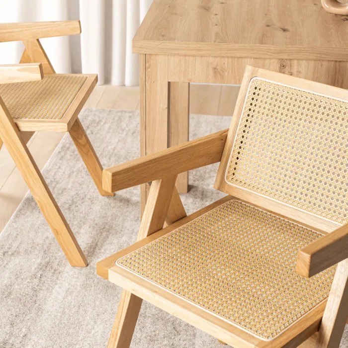 Krzesło Drewniane MADERA Dąb/Beż Ażurowe Retro