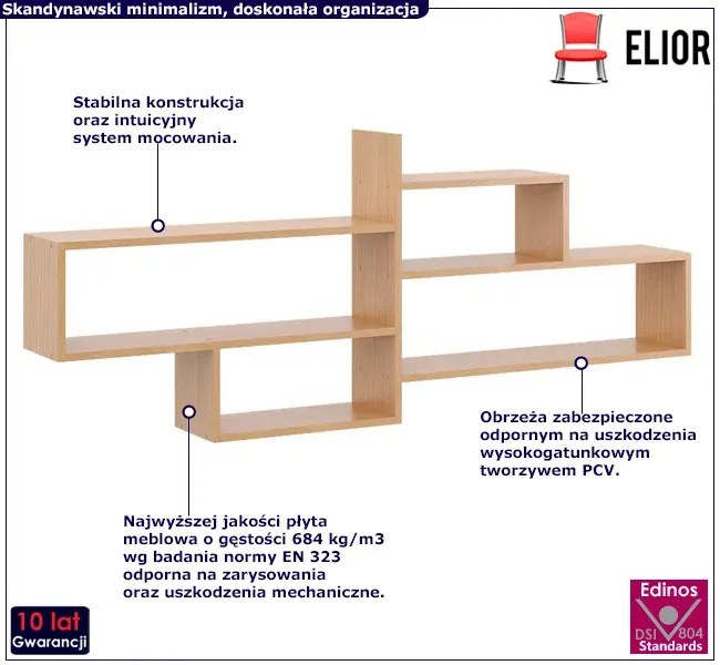 Minimalistyczna półka wisząca w kolorze buk Oris 4X