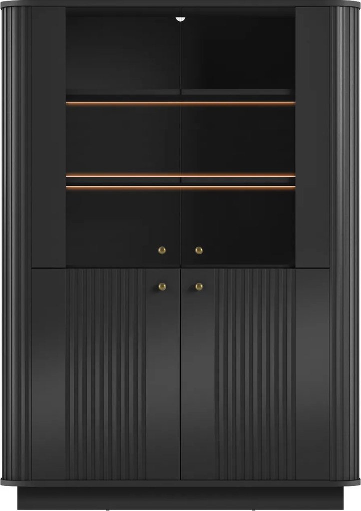 Witryna Vesper 103 cm czterodrzwiowa na cokole - czarny / złote uchwyty