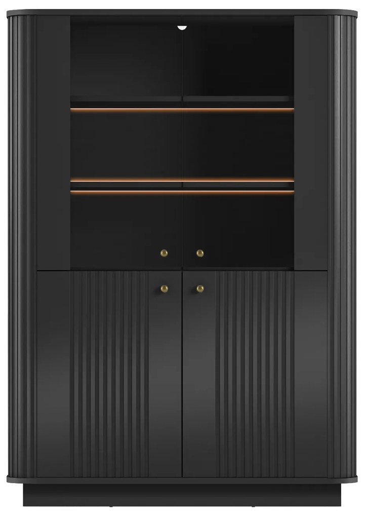 Witryna Vesper do salonu na cokole - czarny / złote uchwyty