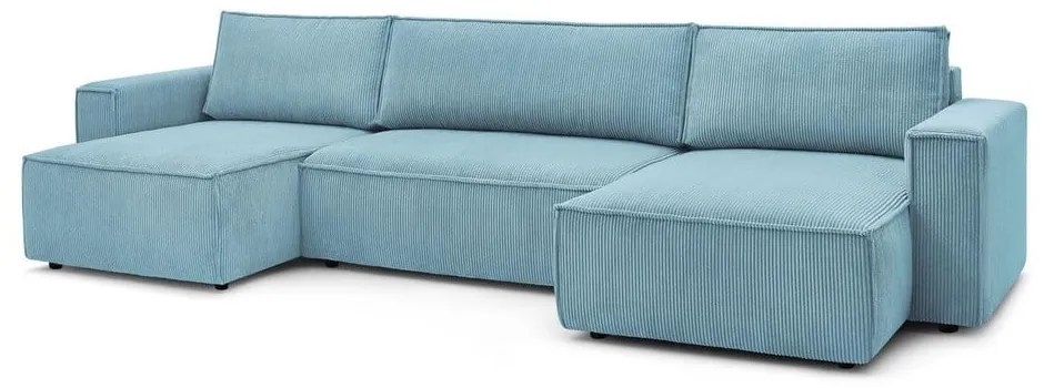 Miętowy sztruksowy rozkładany/ze schowkiem narożnik (w kształcie litery U) Nihad – Bobochic Paris