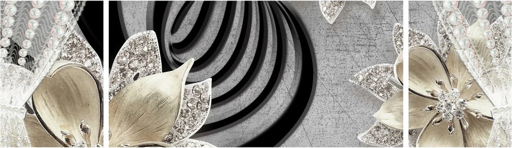 Obraz - 3D złote kwiaty (170x50 cm)