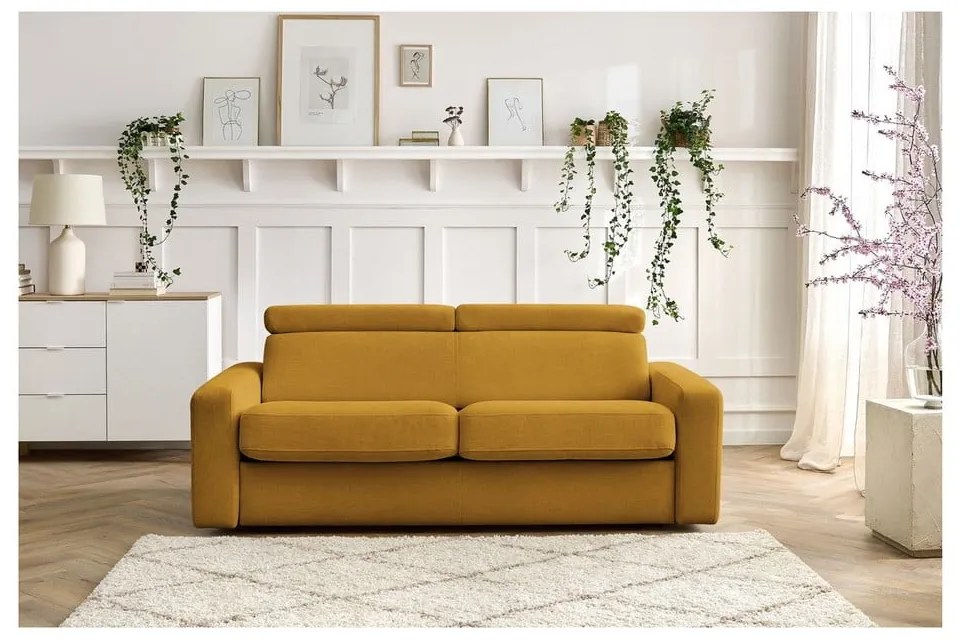 Musztardowa rozkładana sofa 215 cm Monaco – Bobochic Paris
