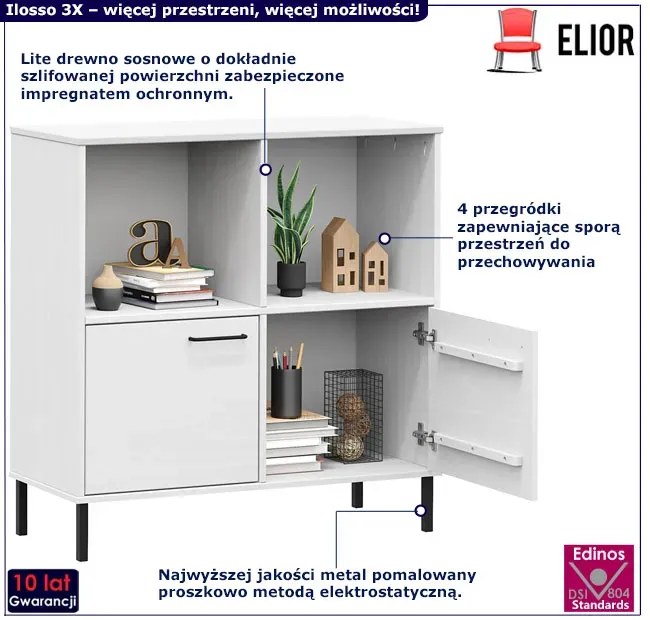 Biały stojący regał z 4 półkami - Daxa 3X