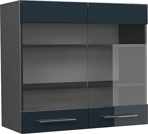 Szklana szafka kuchenna ciemnoniebieski wysoki połysk 80x34.1x72 fame-line