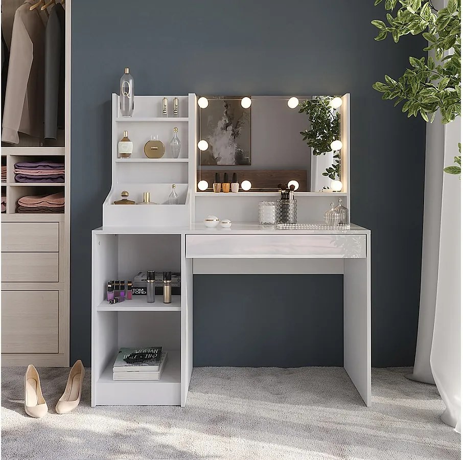 Stolik do przebierania biały/biały wysoki połysk 119.8x50.1x76 sherry