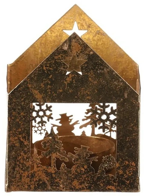 Metalowy świecznik Domeček, złoty, 8 x 8 x 10 cm