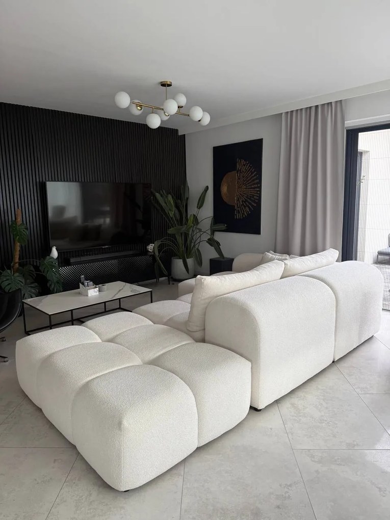 Narożnik sofa modułowa narożna Morano tkanina Manza boucle jasny beż