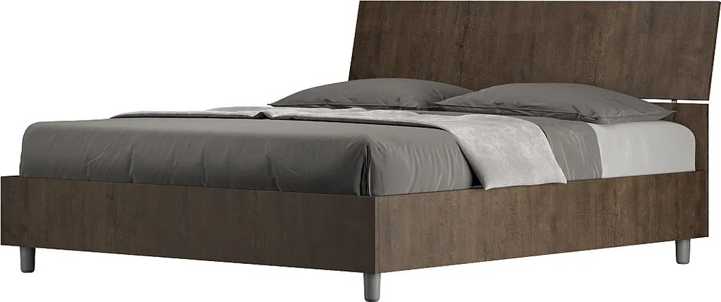 Łóżko wyposażone w stelaż z listwami z pojemnikiem 160x200 Nachylony zagłówek Orzech Demas