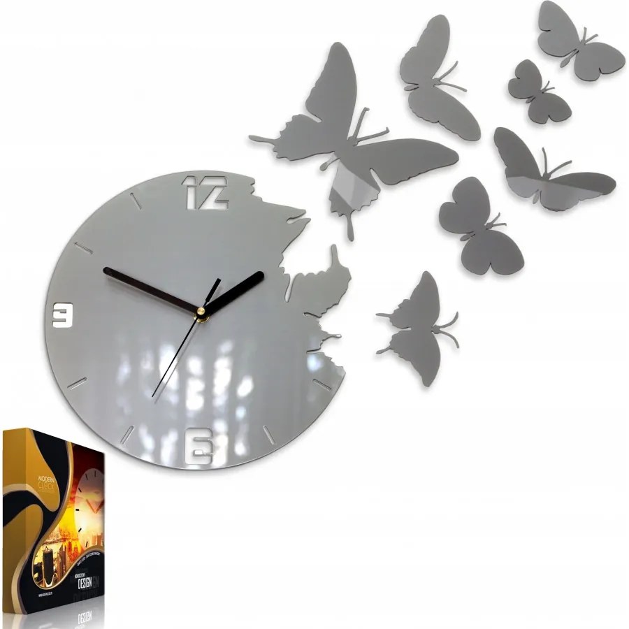 Zegar ścienny cichy nowoczesny do salonu lub sypialni akrylowy z motylami