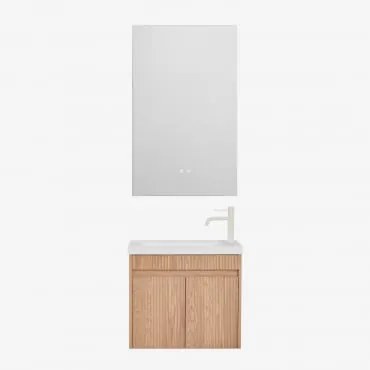 Zestaw Wiszących Mebli Łazienkowych Zintegrowany Z Umywalką Narek Popielaty Brąz & Prostokątny Led I - Sklum