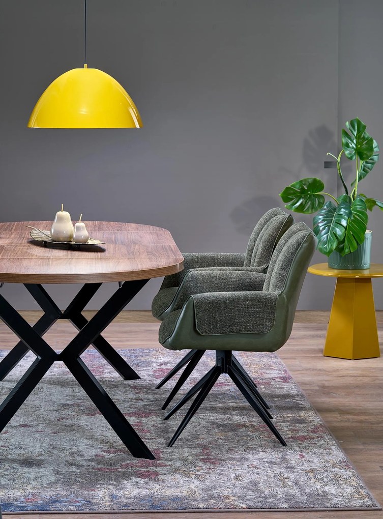 Stół do jadalni okrągły rozkładany płyta orzech/czarny 100-250/100/75 PERONI