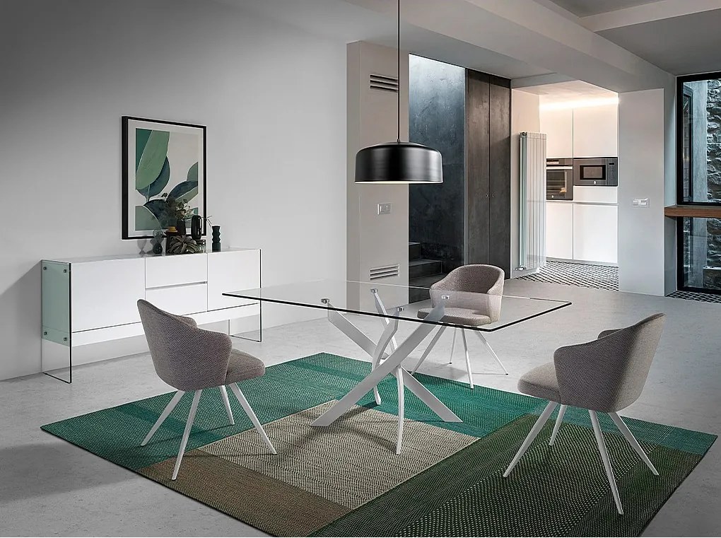 Stół do jadalni prostokątny szkło hartowane i biały stalowy 1138-180x95 ANGEL CERDA