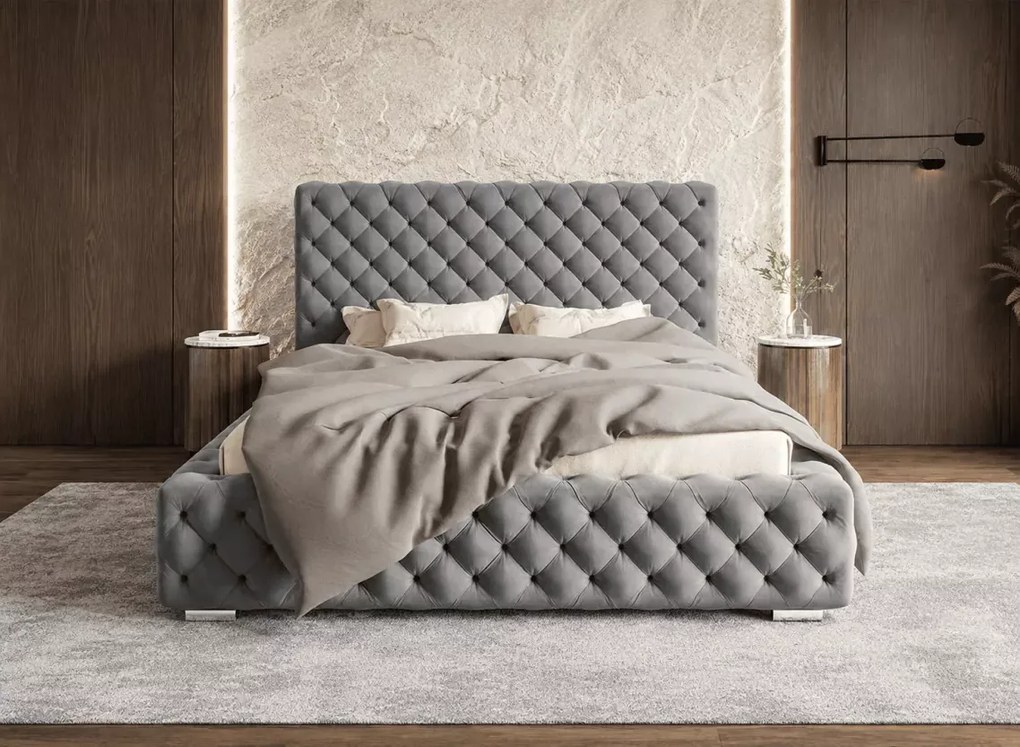 Łóżko tapicerowane Peoria z pojemnikiem stelażem pikowane nowoczesne 90-200x200 cm