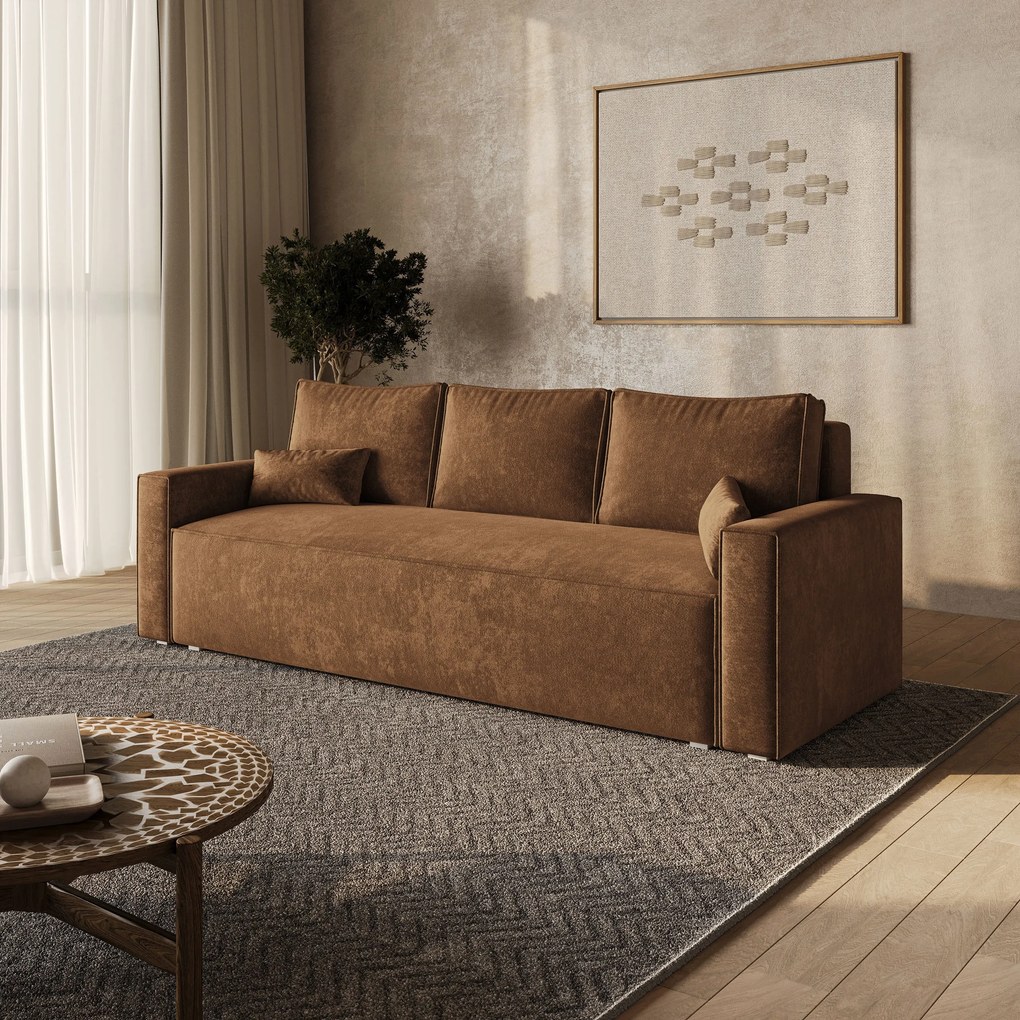 Masseno Sofa MENI z funkcją spania i pojemnikiem na pościel - Jasnobrązowy - LUMO 35