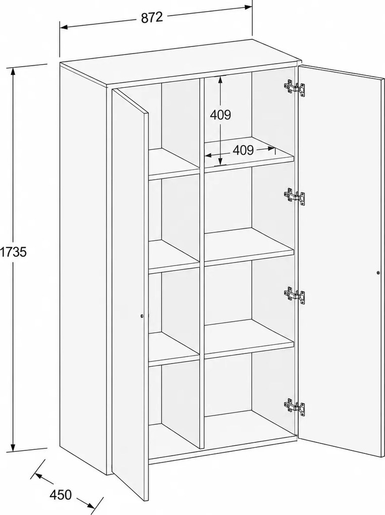 Szafka biurowa FRAME, 2x drzwi, 872 x 450 x 1735 mm, PUSH-lock, orzech