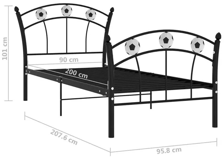 Czarne metalowe łóżko z motywem piłki 90x200 cm P5-C71