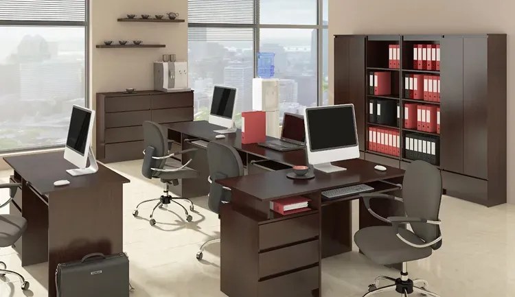 Klasyczny regał do biura z drzwiczkami wenge R9-S01