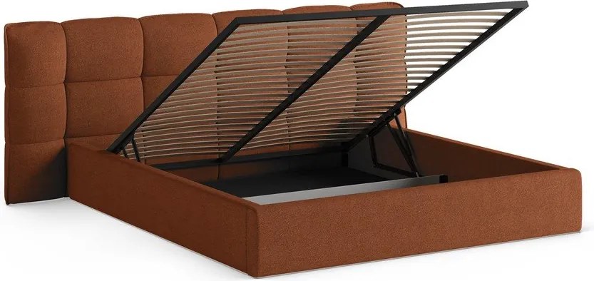 Ceglaste tapicerowane łóżko dwuosobowe ze schowkiem i stelażem 140x200 cm Eric – Micadoni