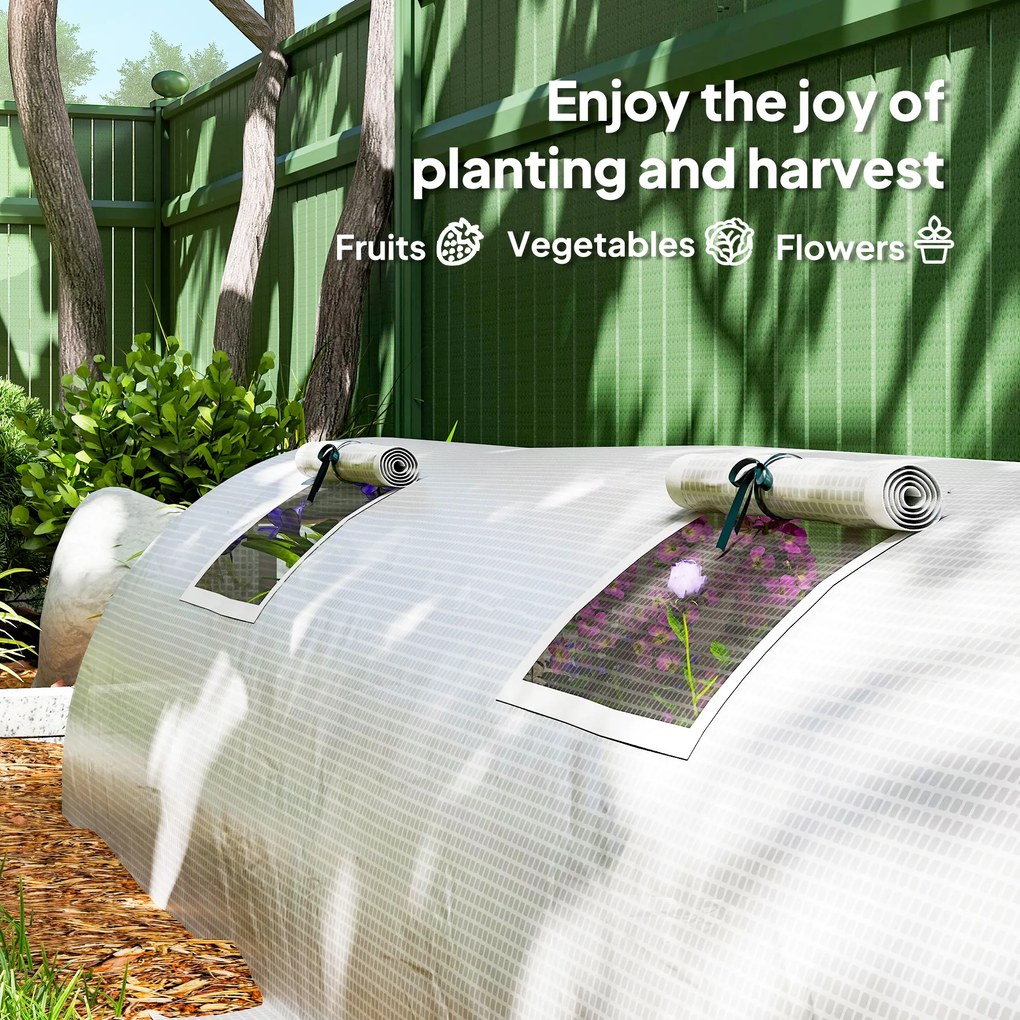 Outsunny Szklarnia Foliowa, Mini Tunelowa z Oknami Siatkowymi, Odporna na UV, Folii Plastikowej, 300 x 80 x 45 cm, Biała