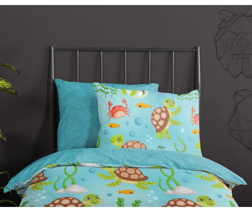 Niebieska bawełniana pościel dziecięca jednoosobowa 140x220 cm Turtles – Good Morning
