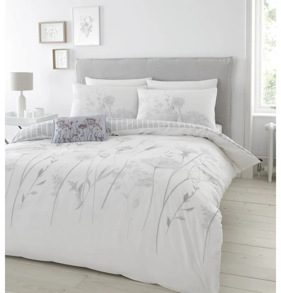Biało-szara pościel dwuosobowa 230x220 cm Meadowsweet Floral – Catherine Lansfield