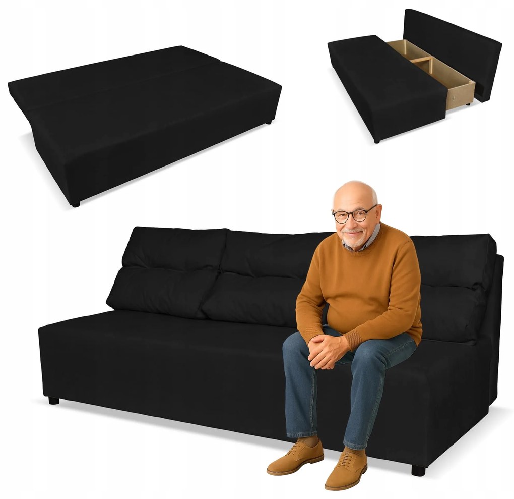 Kanapa sofa KIMO funkcja spania pojemnik Family Meble Hunter czarny welur