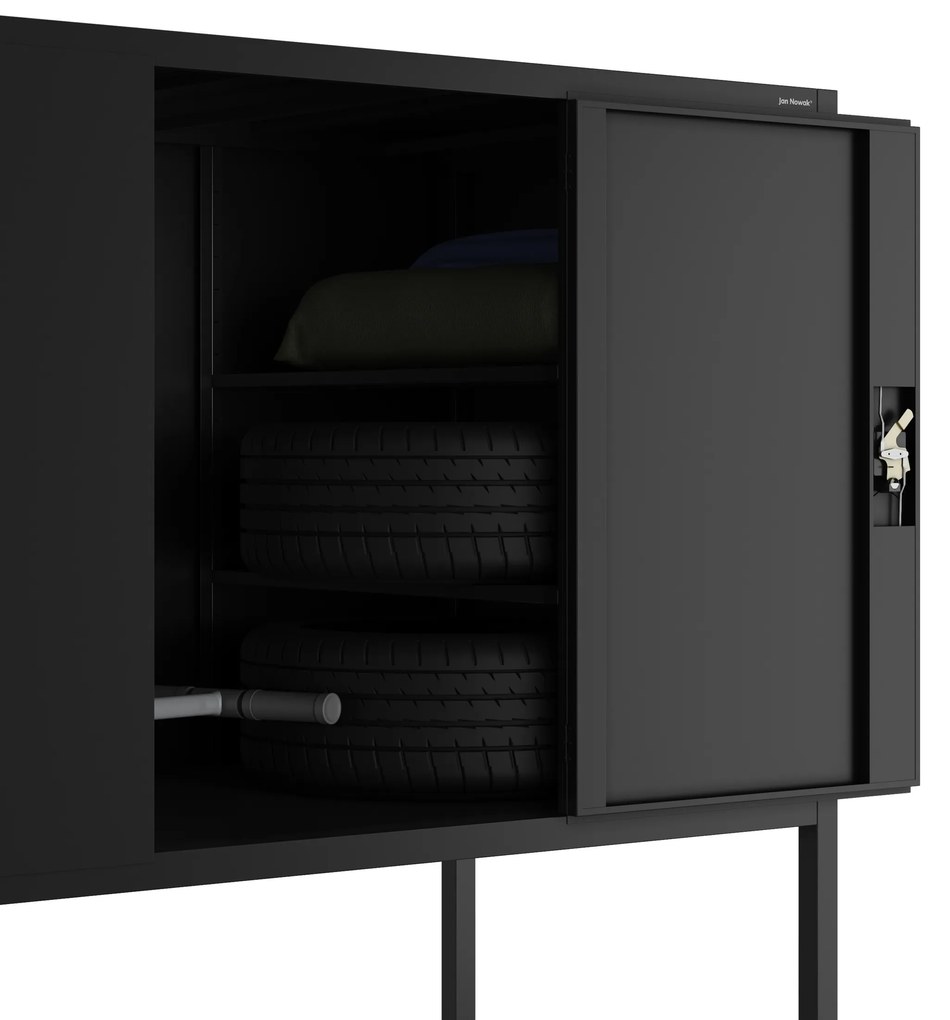 Szafa metalowa do garażu GEORGE, 2250 x 2100 x 900 mm, czarna