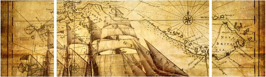 Obraz - Stara mapa (170x50 cm)