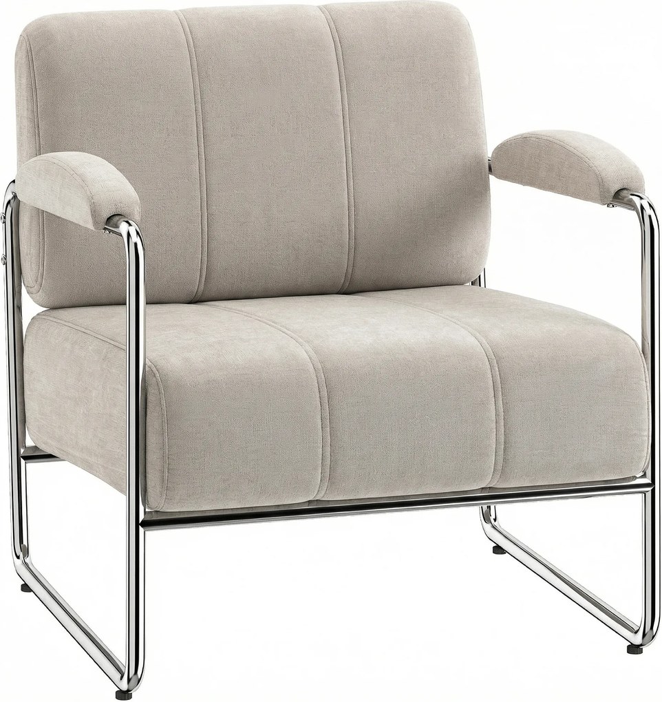 HOMCOM Nowoczesny fotel, akcentowy fotel z szerokim siedziskiem i grubą wyściółką, tapicerowany fotel w stylu chenille do salonu, beżowy | Aosom PL