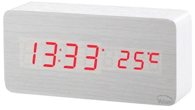 Zegar budzik drewniany elektroniczny cyfrowy led stojący - termometr + data