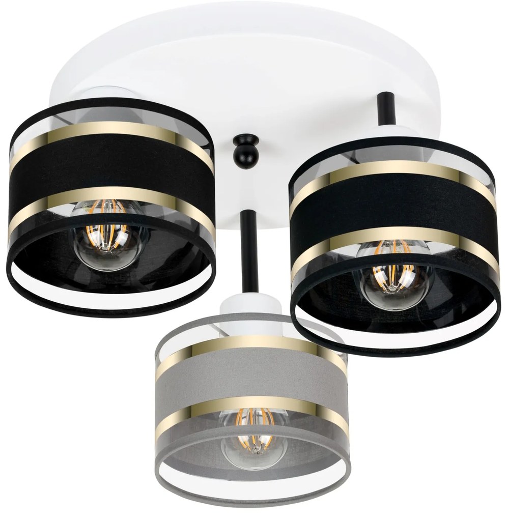Lampa sufitowa biała trzypunktowa z szaro-czarnymi abażurami T-3030WE-
