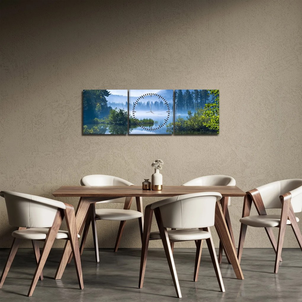 Obraz górskiego jeziora (z zegarem) (90x30 cm)