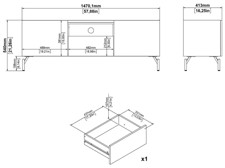 Brązowa szafka pod TV w dekorze dębu 147x54x41 cm Bergen – Tvilum