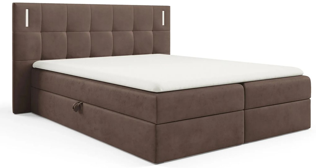 Brązowe łóżko kontynentalne z oświetleniem 5 rozmiarów K0-R07