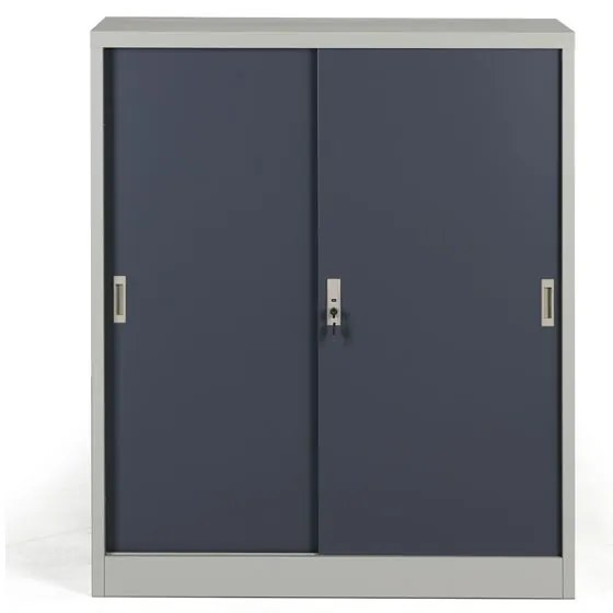Metalowa szafa z przesuwnymi drzwiami, 2 półki, 1000 x 1200 x 450 mm, ciemnoszary