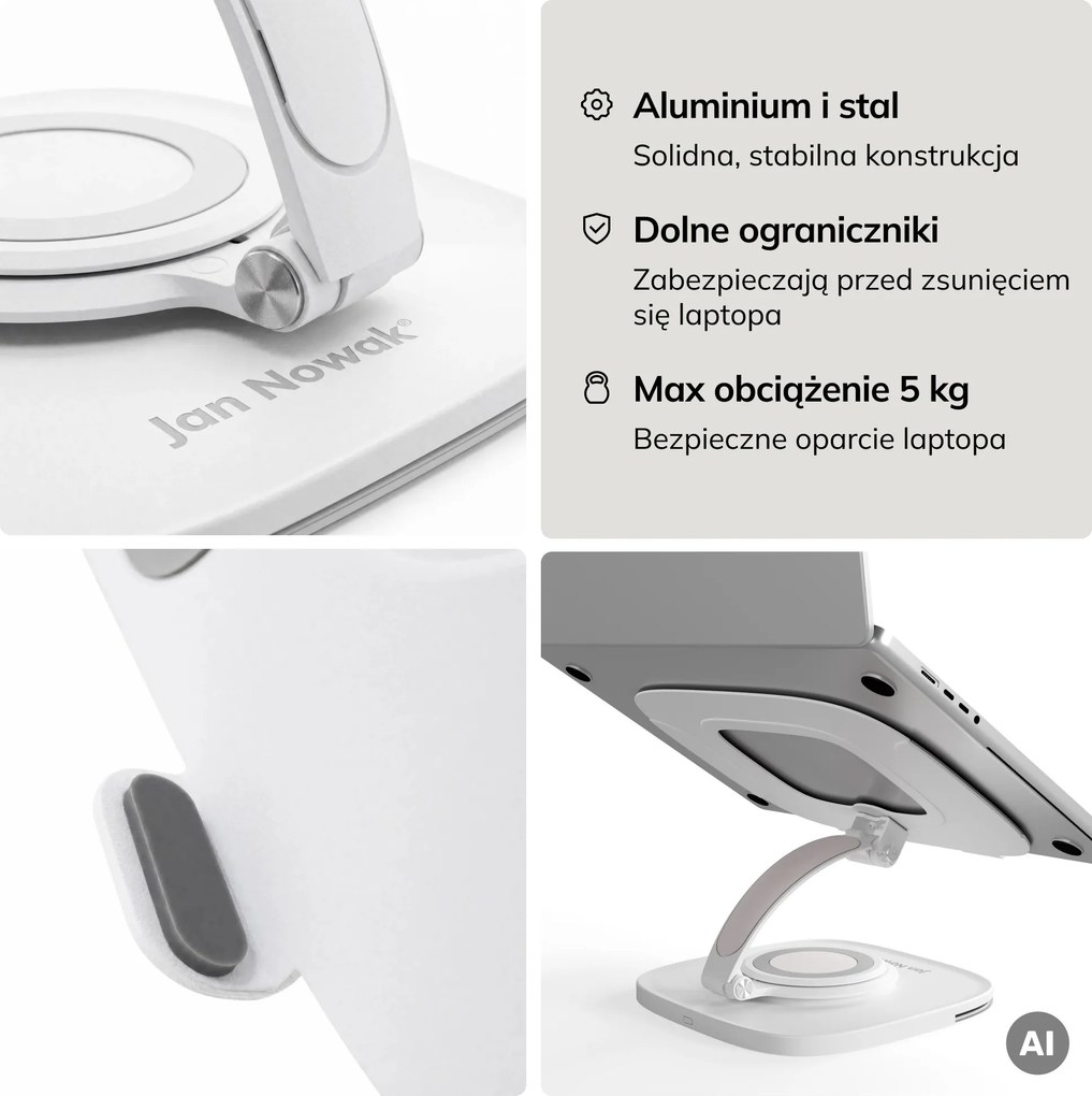 Podstawka stojak pod laptopa regulowana biała, 265x200x74-225 mm