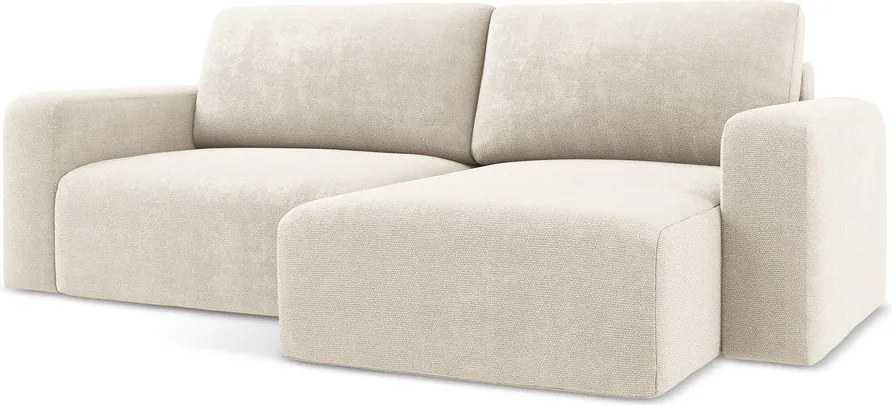 Kremowy rozkładany narożnik ze schowkiem z tkaniny szenilowej (prawostronny/z szezlongiem) Kona – Makamii