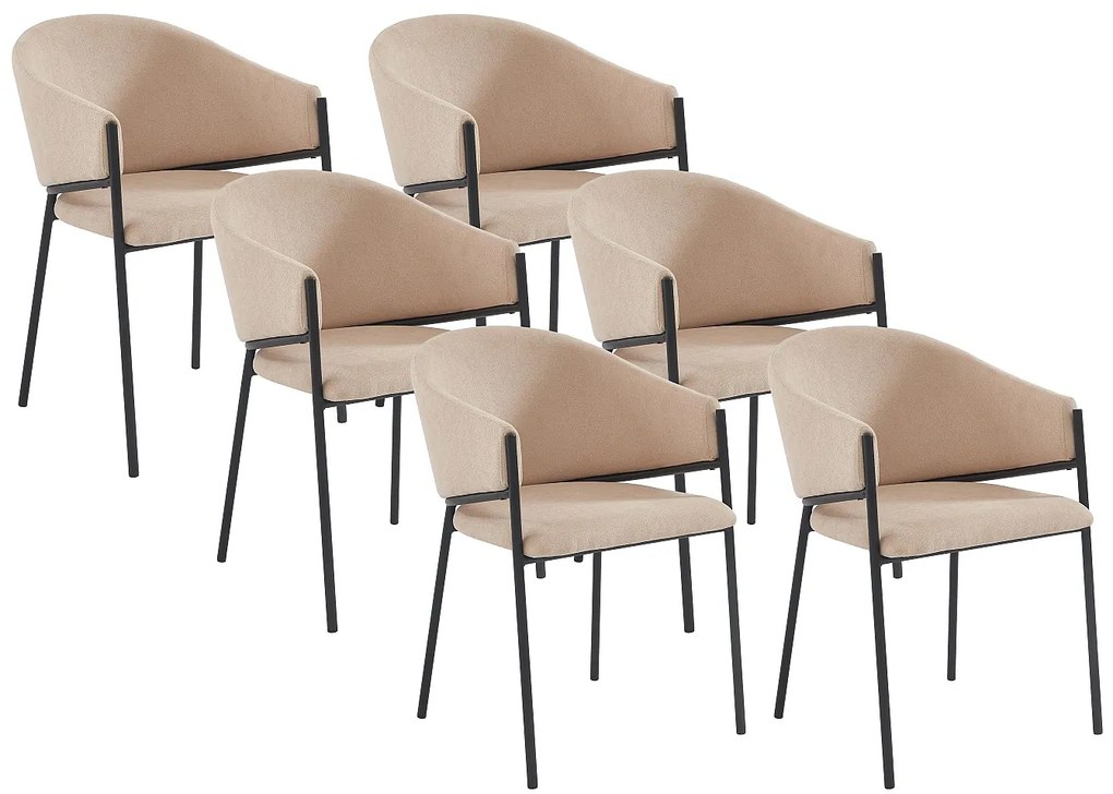 Zestaw 6 krzeseł z podłokietnikami z tkaniny i metalu – kolor beżowy – ORDIDA marki Pascal Morabito