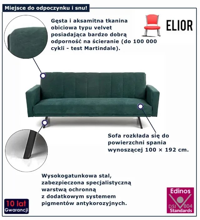 Ciemnozielona nowoczesna wersalka rozkładana S9-M63