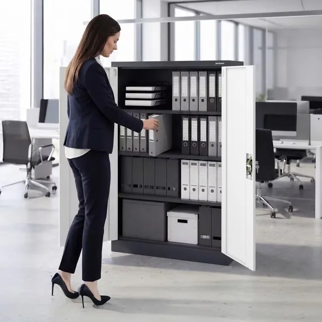 Szafa biurowa na dokumenty metalowa antracytowo-biała KEVIN 900 x 1400 x 400 mm